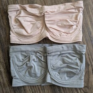 Set Of 2 Rhonda Shear Underwire Bandeau Bras in Gray & Light Pink Sz L